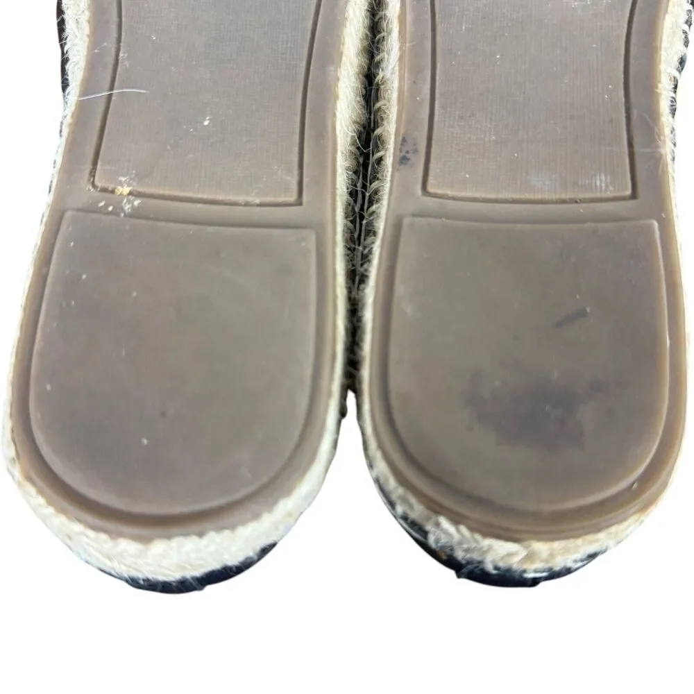 Franco Sarto Kyla Quilted Black Leather Espadrille Square Toe Flats Shoes sz 8.5